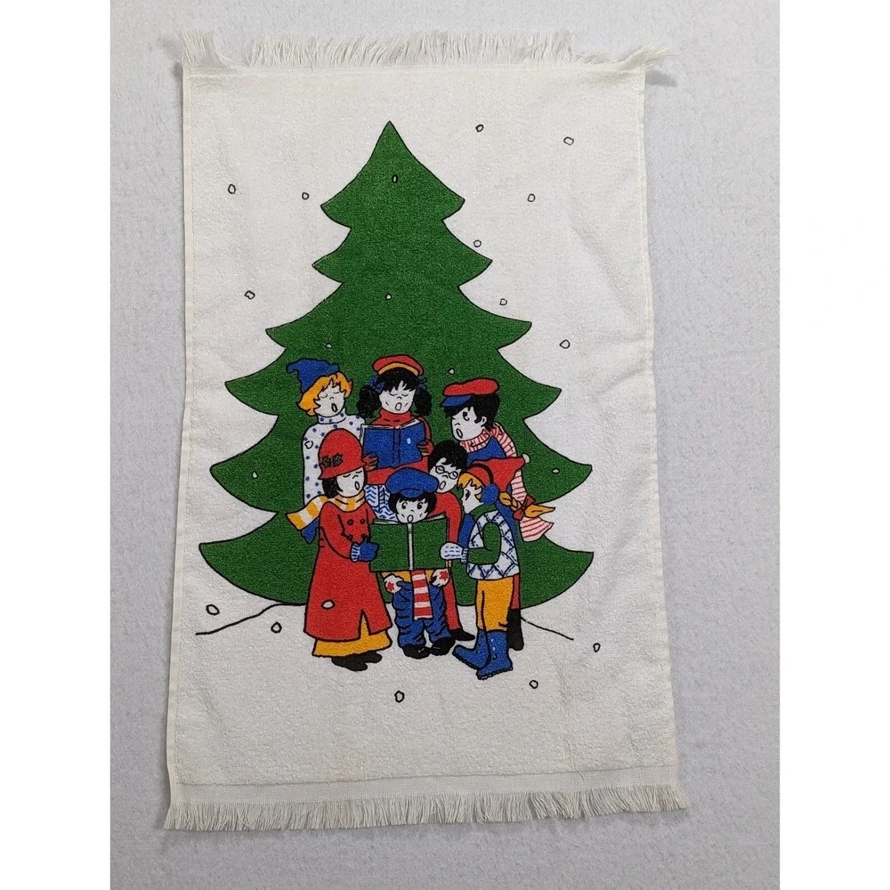 Vintage Cannon‎ Hand Towel Christmas Carolers Tree 15 x 24 Inch
